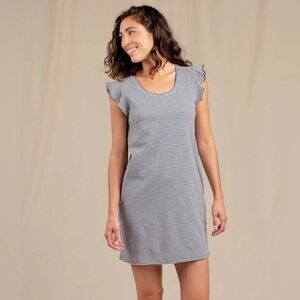 Toad&Co Rufflita Short Sleeve Dress Blue Stripe Size S Outdoor Camping Hiking